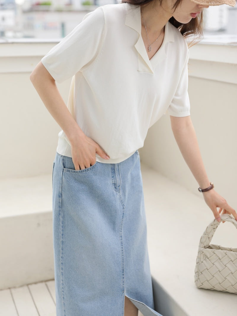 Mu - Korean Women Fashion - #womensfashion - Shot Short Sleeve Collar Cool Knit - 6