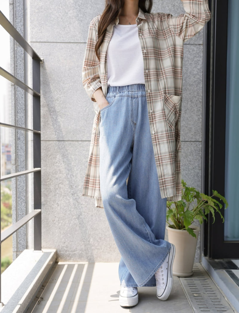 Mu - Korean Women Fashion - #womensfashion - Baul Long Check Robe Shirt - 2
