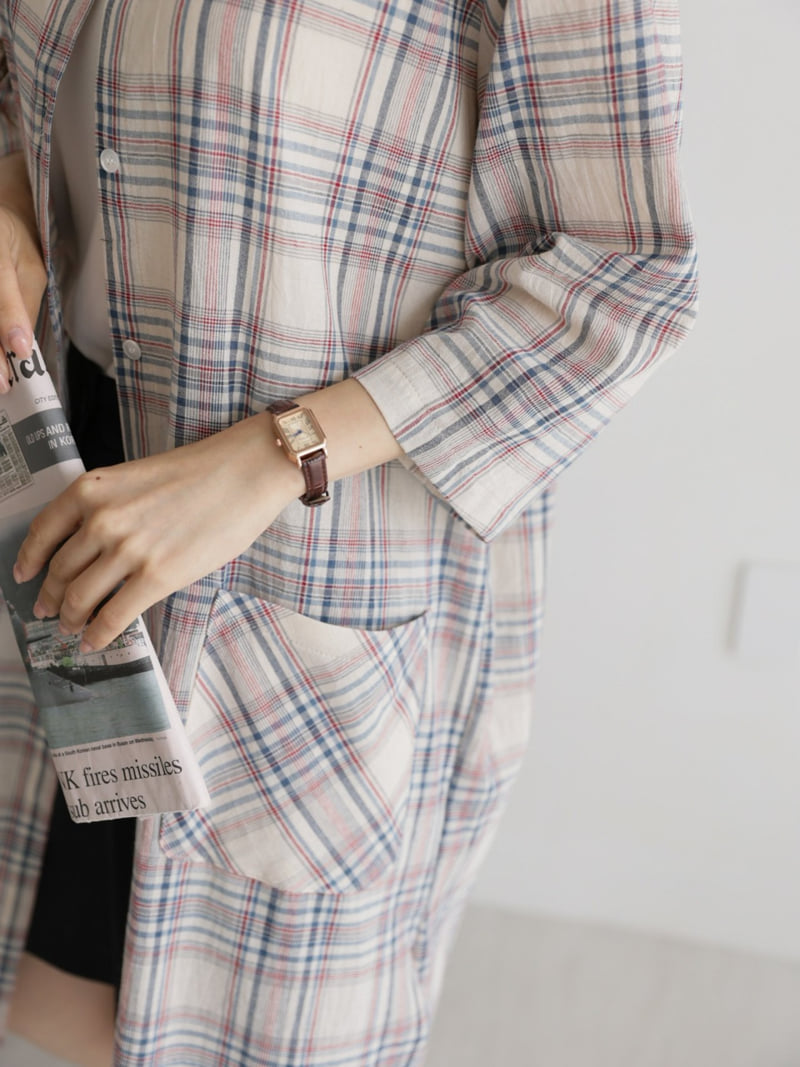 Mu - Korean Women Fashion - #womensfashion - Baul Long Check Robe Shirt - 6