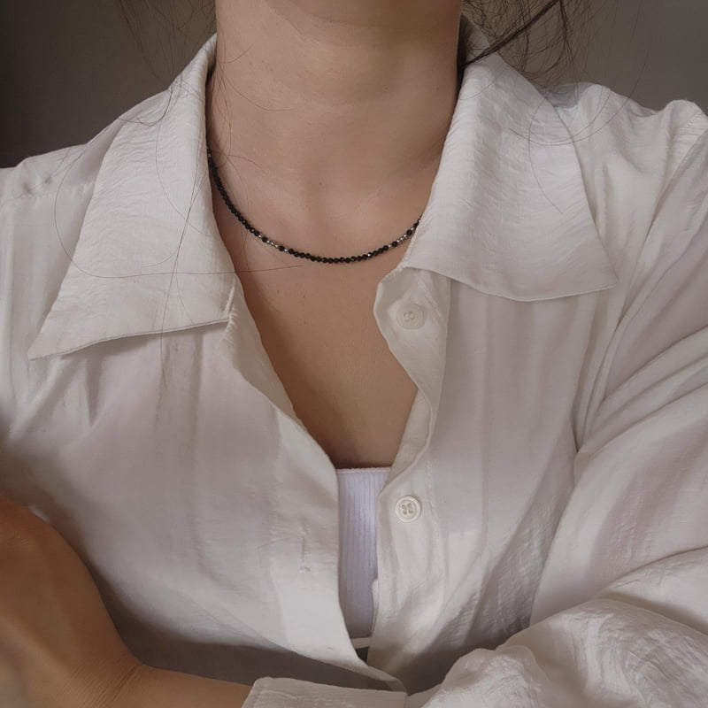 Newerly - Korean Women Fashion - #momslook - Surgical Black Slim Beads Ball Necklace - 3