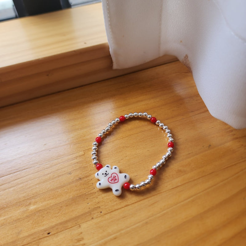 Newerly - Korean Women Fashion - #momslook - 92.5 Silver Big Bear Bead Bracelet - 2