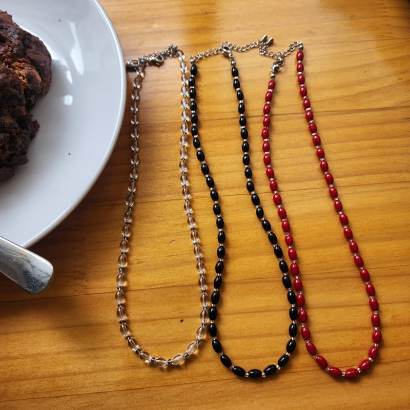 Newerly - Korean Women Fashion - #momslook - Oval Glass Beads Necklace