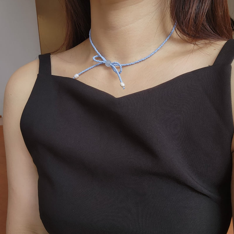 Newerly - Korean Women Fashion - #momslook - Ribbon Beads Choker Necklace