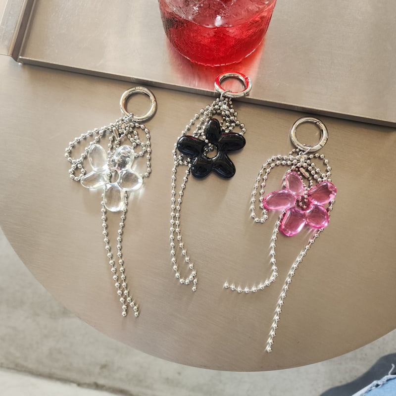 Newerly - Korean Women Fashion - #womensfashion - Flower Ball Chain Keyring - 4