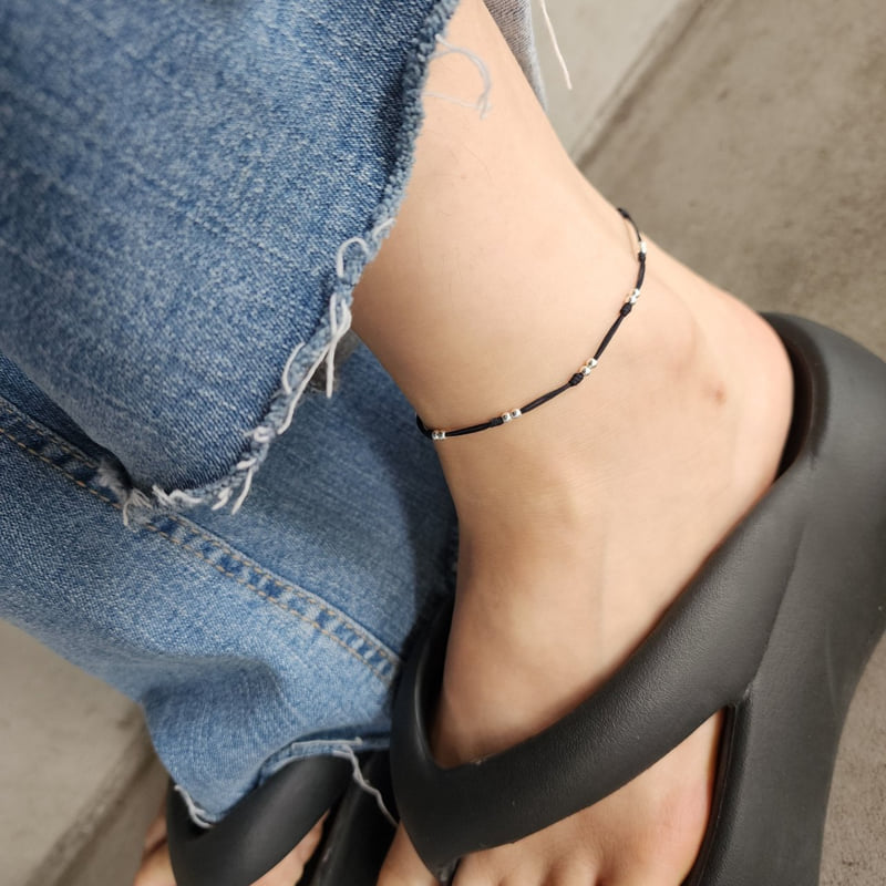 Newerly - Korean Women Fashion - #momslook - 92.5 Silver Ball String Anklet