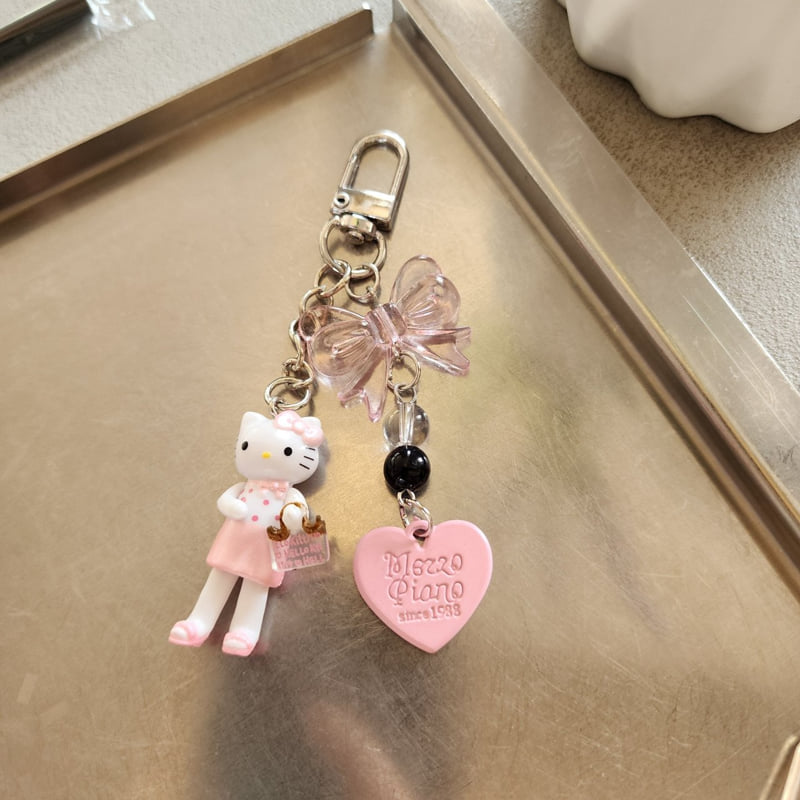 Newerly - Korean Women Fashion - #restrostyle - Star Heart Standing Cat Beads Keyring - 3