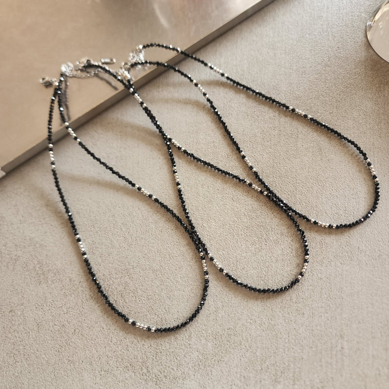 Newerly - Korean Women Fashion - #thatsdarling - Surgical Black Slim Beads Ball Necklace