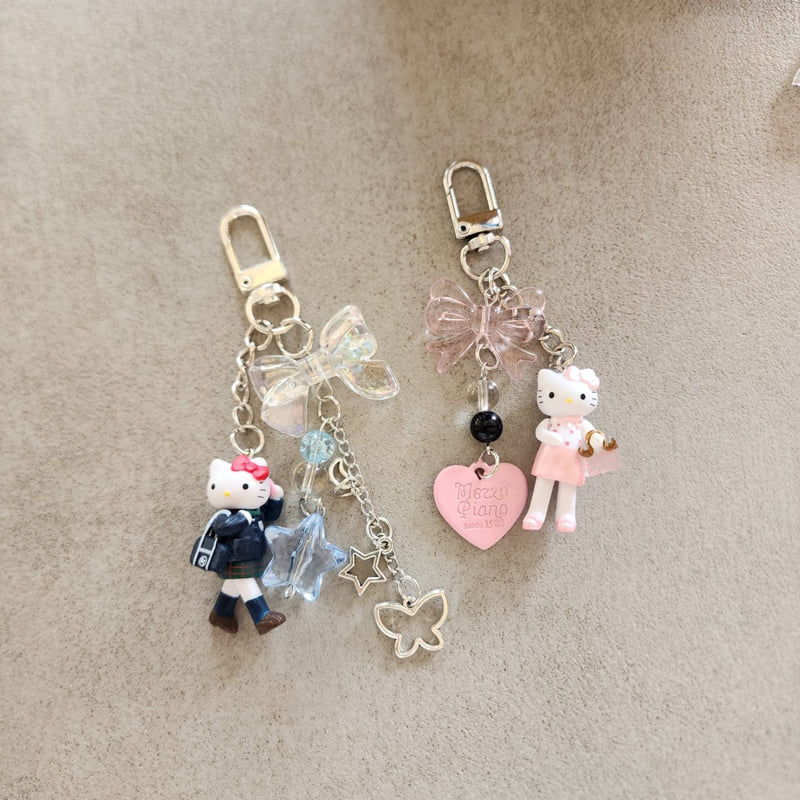Newerly - Korean Women Fashion - #vintagekidsstyle - Star Heart Standing Cat Beads Keyring