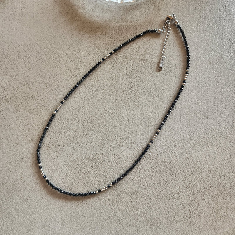Newerly - Korean Women Fashion - #momslook - Surgical Black Slim Beads Ball Necklace - 4