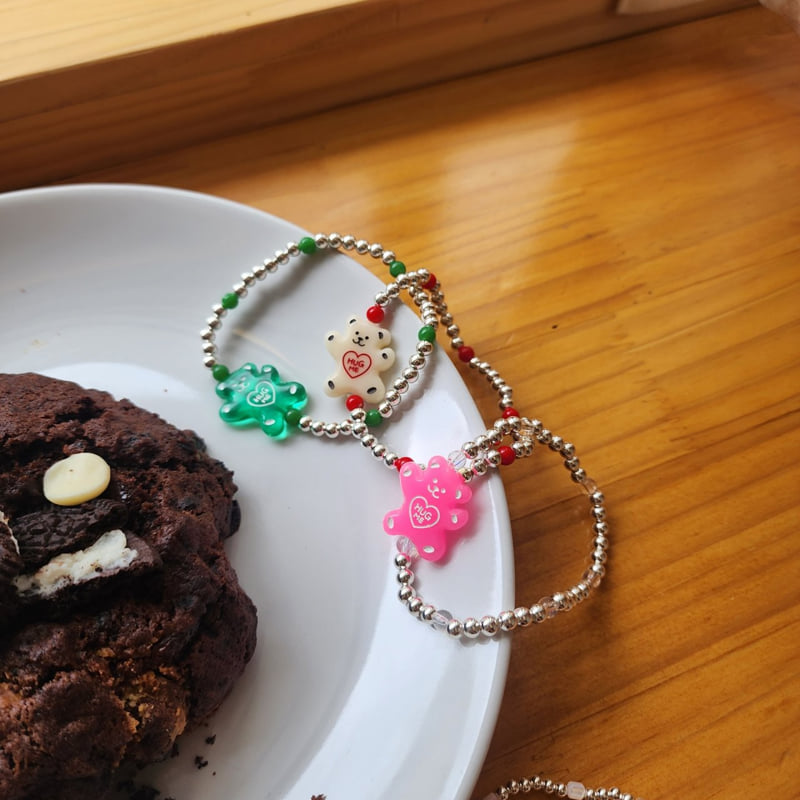 Newerly - Korean Women Fashion - #womensfashion - 92.5 Silver Big Bear Bead Bracelet
