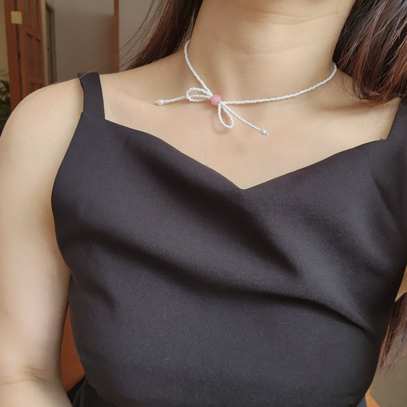 Newerly - Korean Women Fashion - #womensfashion - Ribbon Beads Choker Necklace - 2