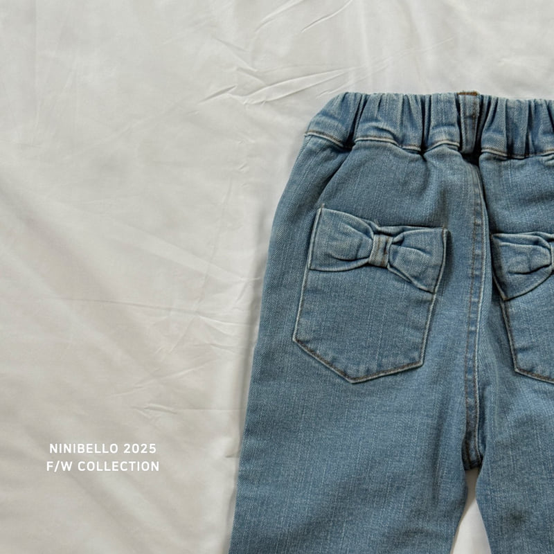 Ninibello - Korean Baby Fashion - #babyootd - Ribbon Denim Bootcut Pants - 8