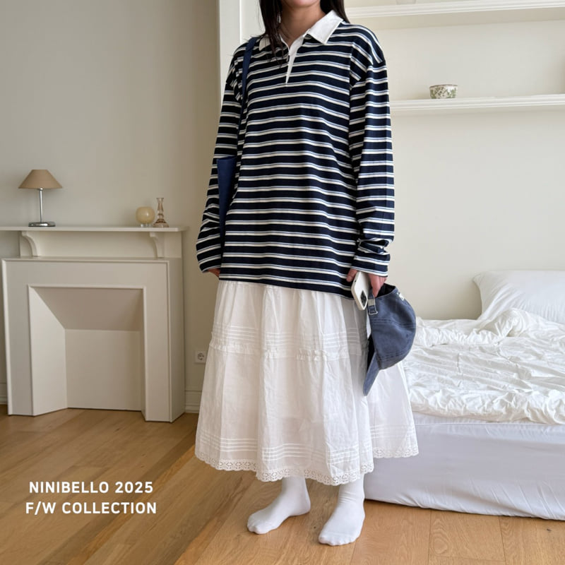 Ninibello - Korean Women Fashion - #momslook - Multi Stripe Collar Tee (Adult) - 12
