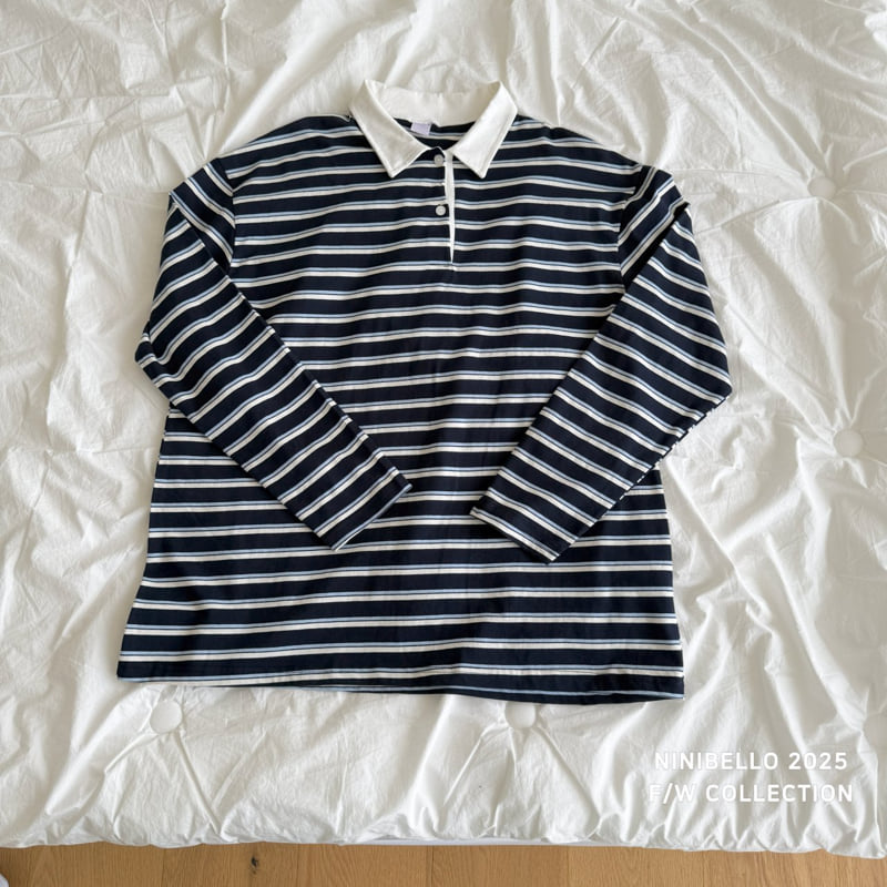 Ninibello - Korean Women Fashion - #womensfashion - Multi Stripe Collar Tee (Adult) - 4