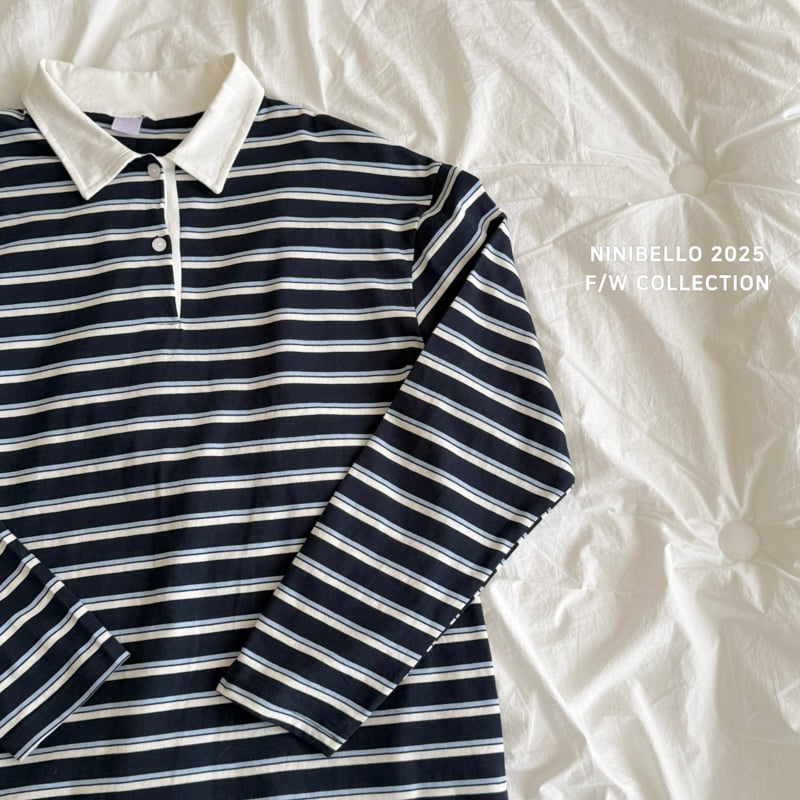 Ninibello - Korean Women Fashion - #momslook - Multi Stripe Collar Tee (Adult) - 6