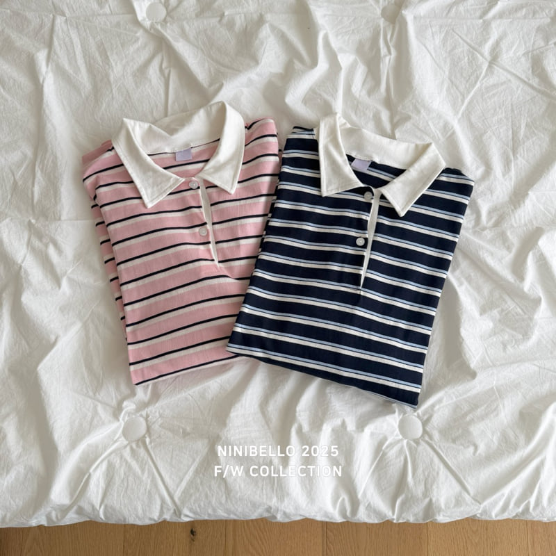 Ninibello - Korean Women Fashion - #momslook - Multi Stripe Collar Tee (Adult) - 8