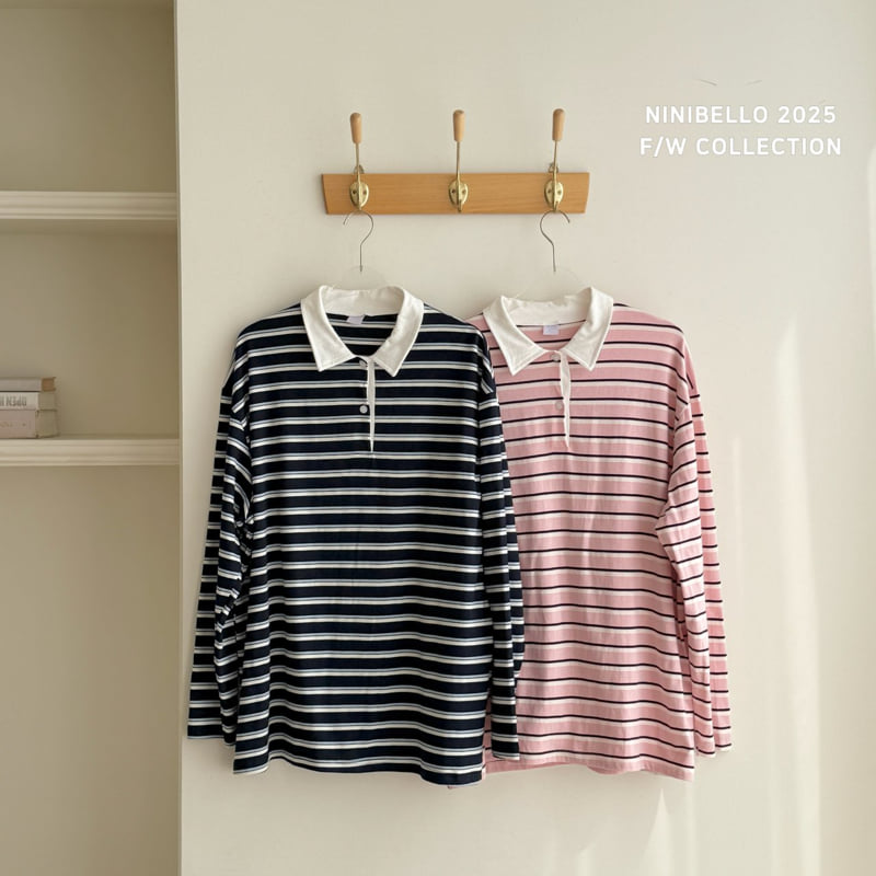 Ninibello - Korean Women Fashion - #womensfashion - Multi Stripe Collar Tee (Adult)