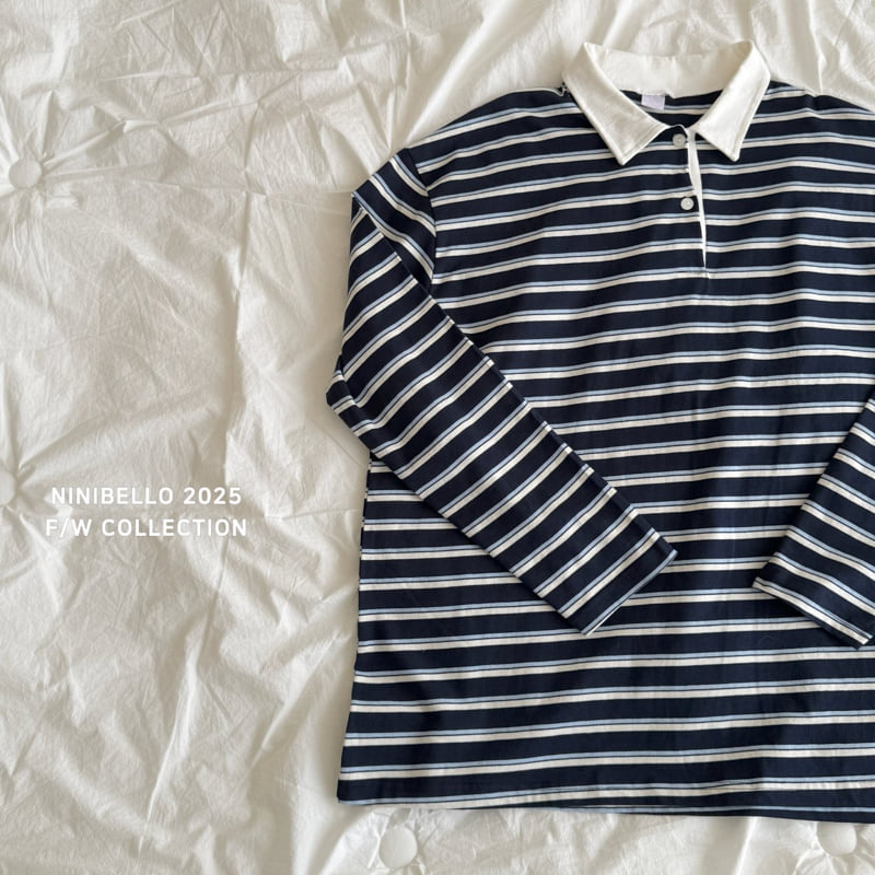Ninibello - Korean Women Fashion - #womensfashion - Multi Stripe Collar Tee (Adult) - 5