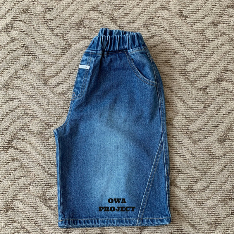 O Wa - Korean Children Fashion - #childrensboutique - Cut 8-Part Denim Pants - 2