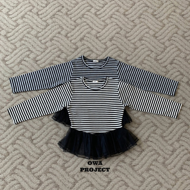 O Wa - Korean Children Fashion - #littlefashionista - Stripe Tulle Tee