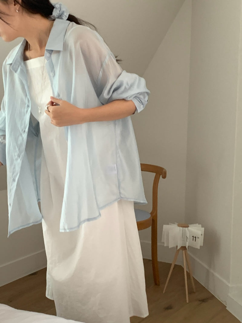 Osense - Korean Women Fashion - #momslook - Beach Tencel Shirt (Scrunchie Set) - 5