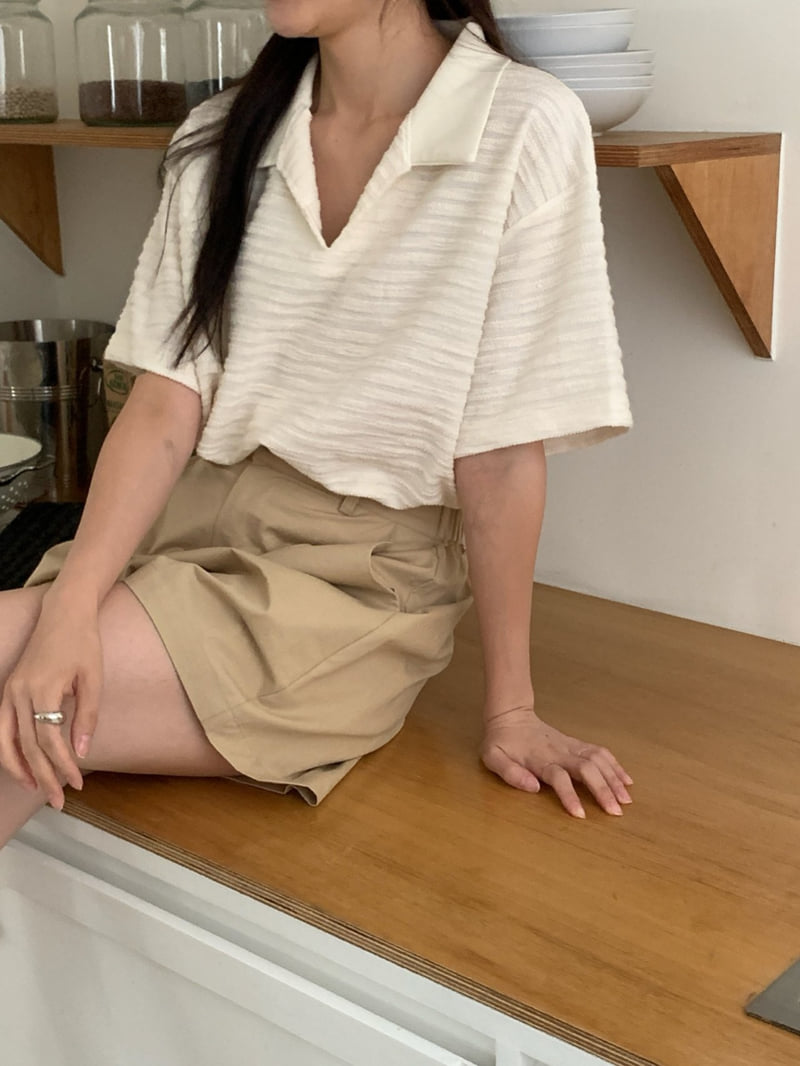 Osense - Korean Women Fashion - #momslook - Ocean Half-Open Collar Tee