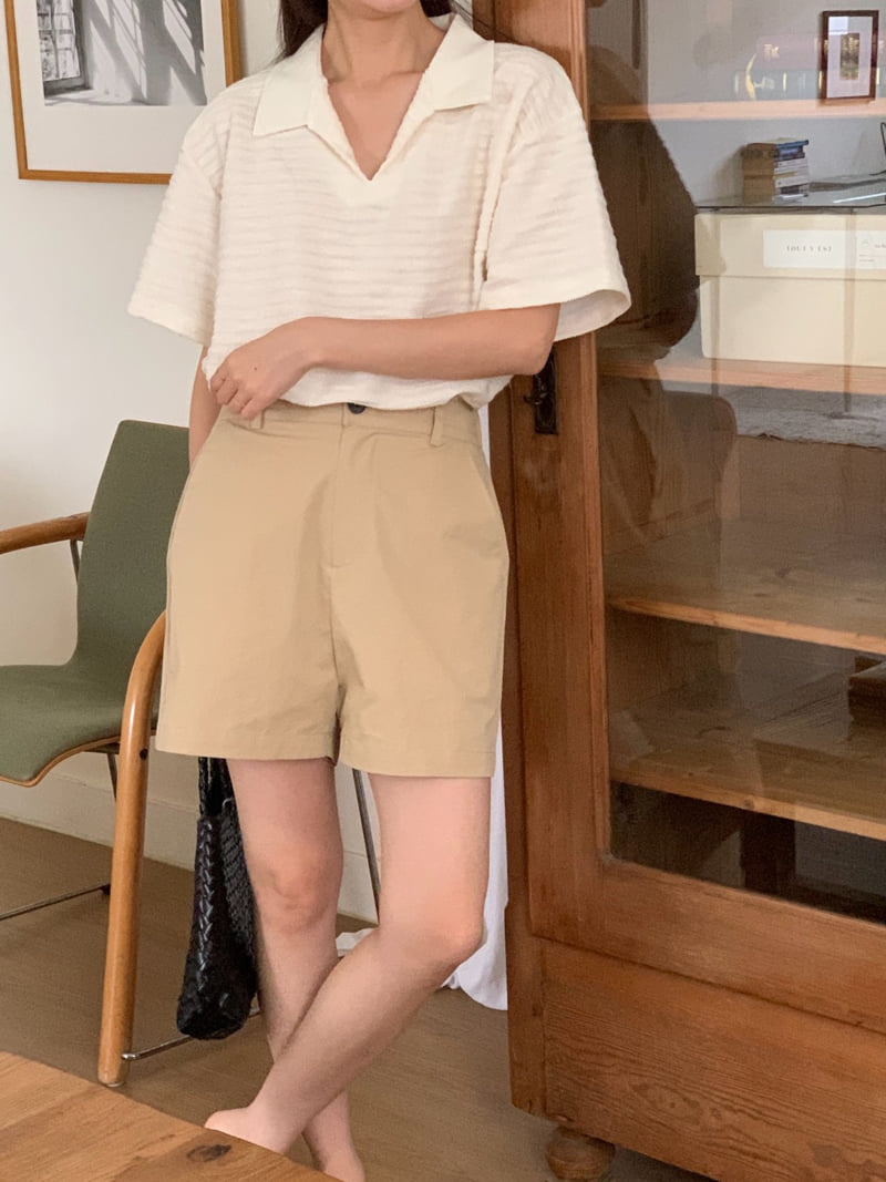 Osense - Korean Women Fashion - #momslook - Ocean Half-Open Collar Tee - 2
