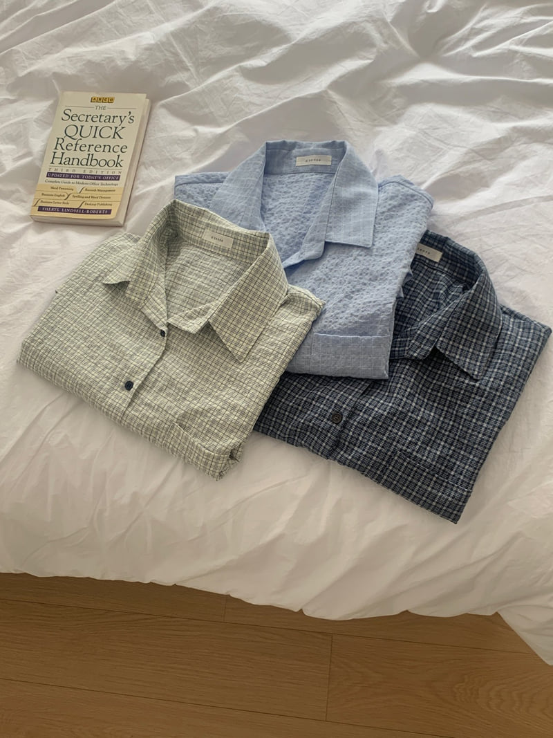 Osense - Korean Women Fashion - #momslook - Buddy Checkered Short Sleeve Shirt - 12