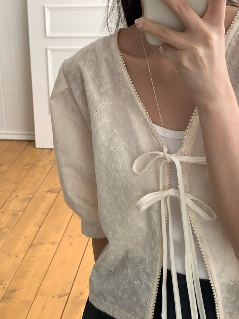 Osense - Korean Women Fashion - #momslook - Ribbon Open Blouse - 12