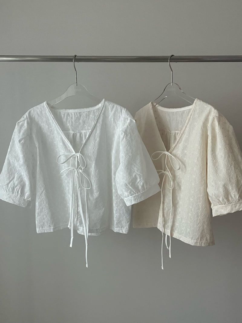 Osense - Korean Women Fashion - #momslook - Ribbon Open Blouse - 8