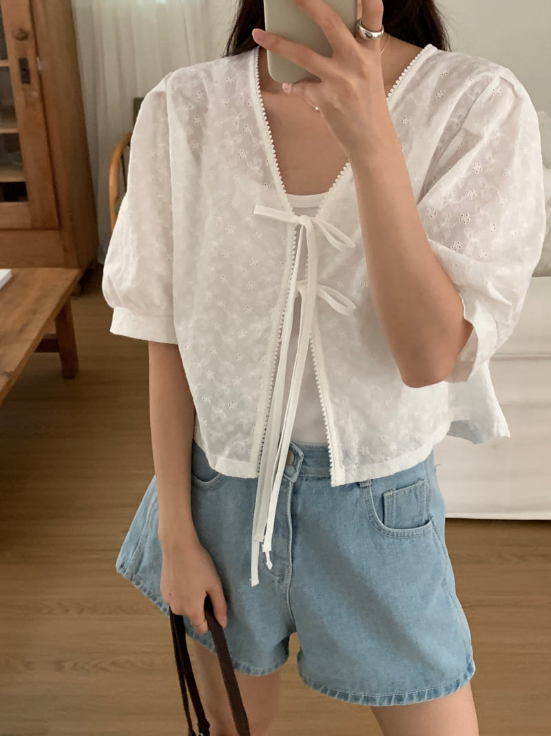 Osense - Korean Women Fashion - #pursuepretty - Ribbon Open Blouse - 2