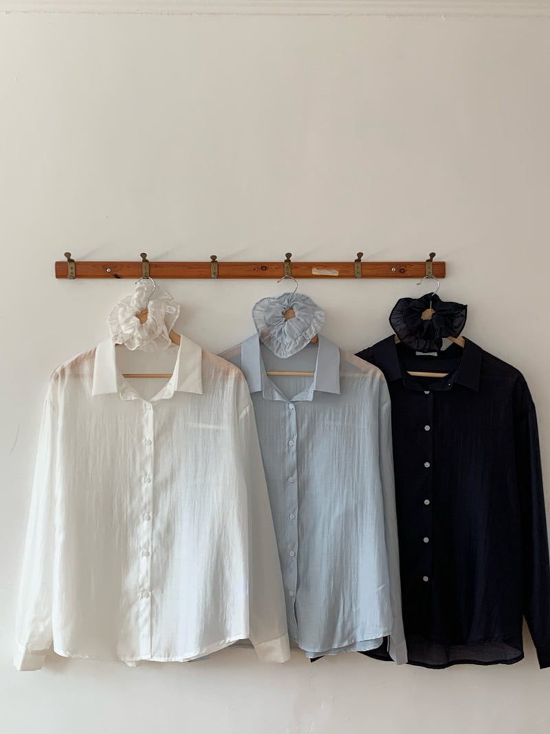 Osense - Korean Women Fashion - #restrostyle - Beach Tencel Shirt (Scrunchie Set) - 12