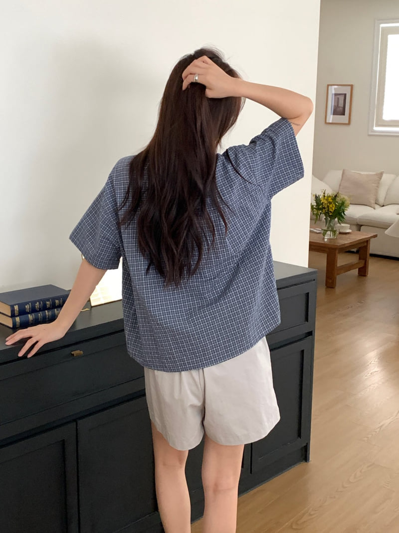 Osense - Korean Women Fashion - #restrostyle - Buddy Checkered Short Sleeve Shirt - 5