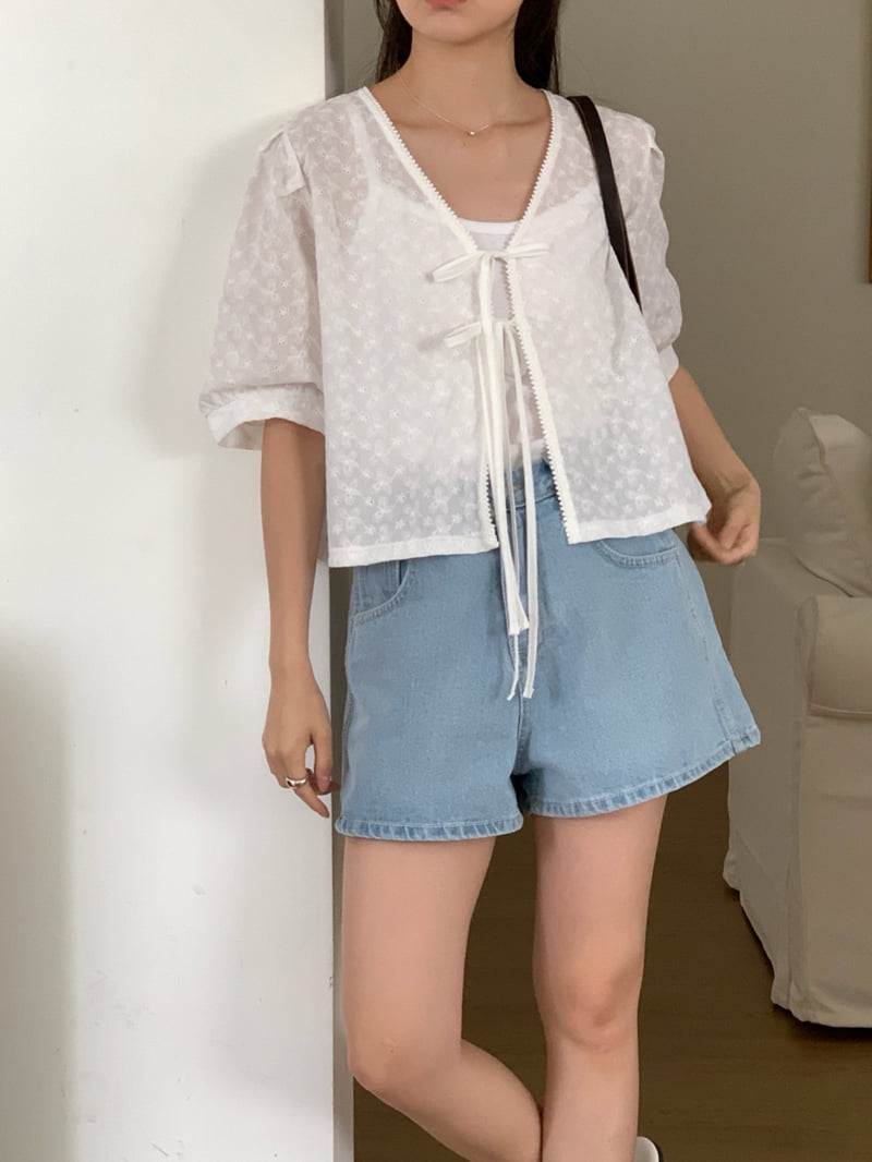 Osense - Korean Women Fashion - #restrostyle - Ribbon Open Blouse - 3