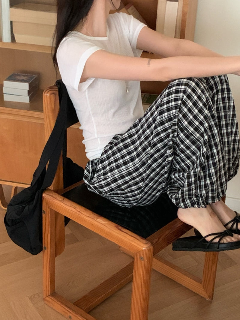 Osense - Korean Women Fashion - #romanticstyle - Cube Check Two-Way Pants - 3