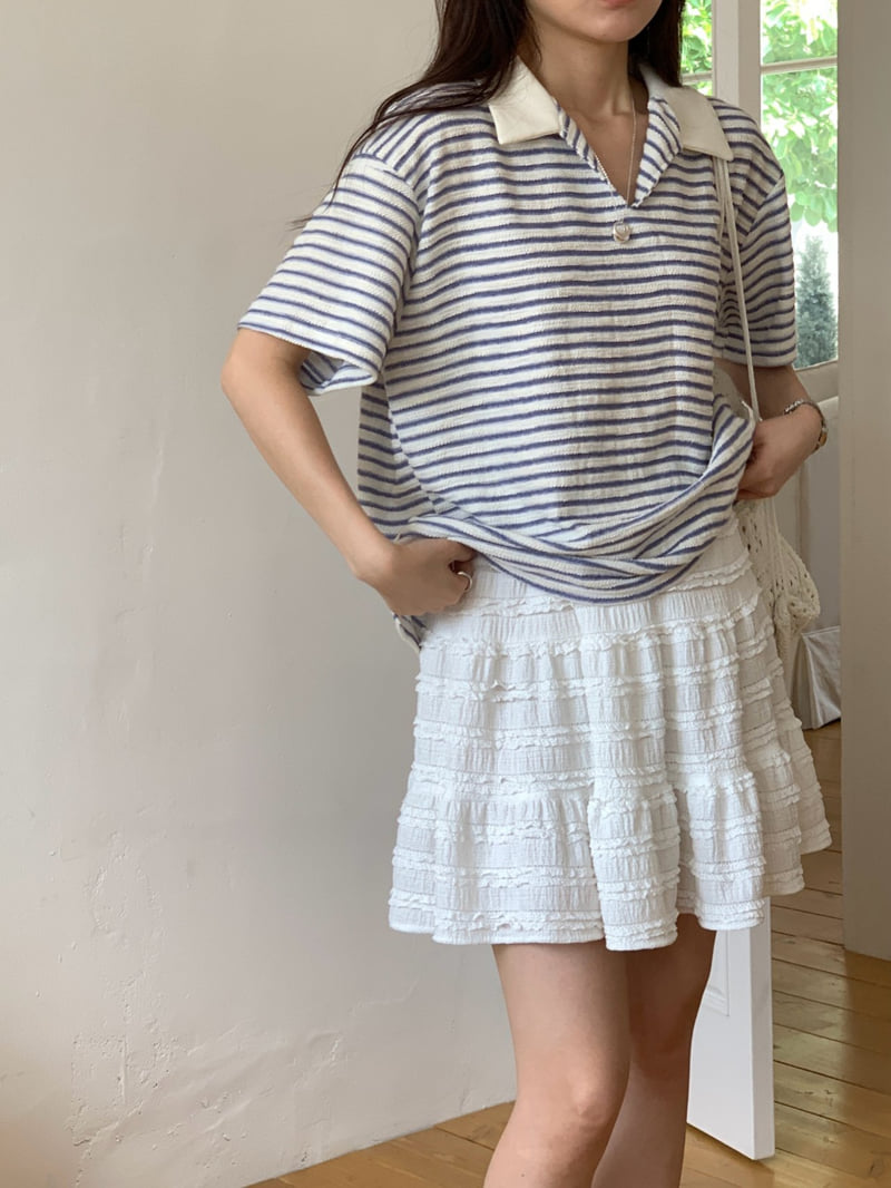 Osense - Korean Women Fashion - #shopsmall - Ocean Half-Open Collar Tee - 10