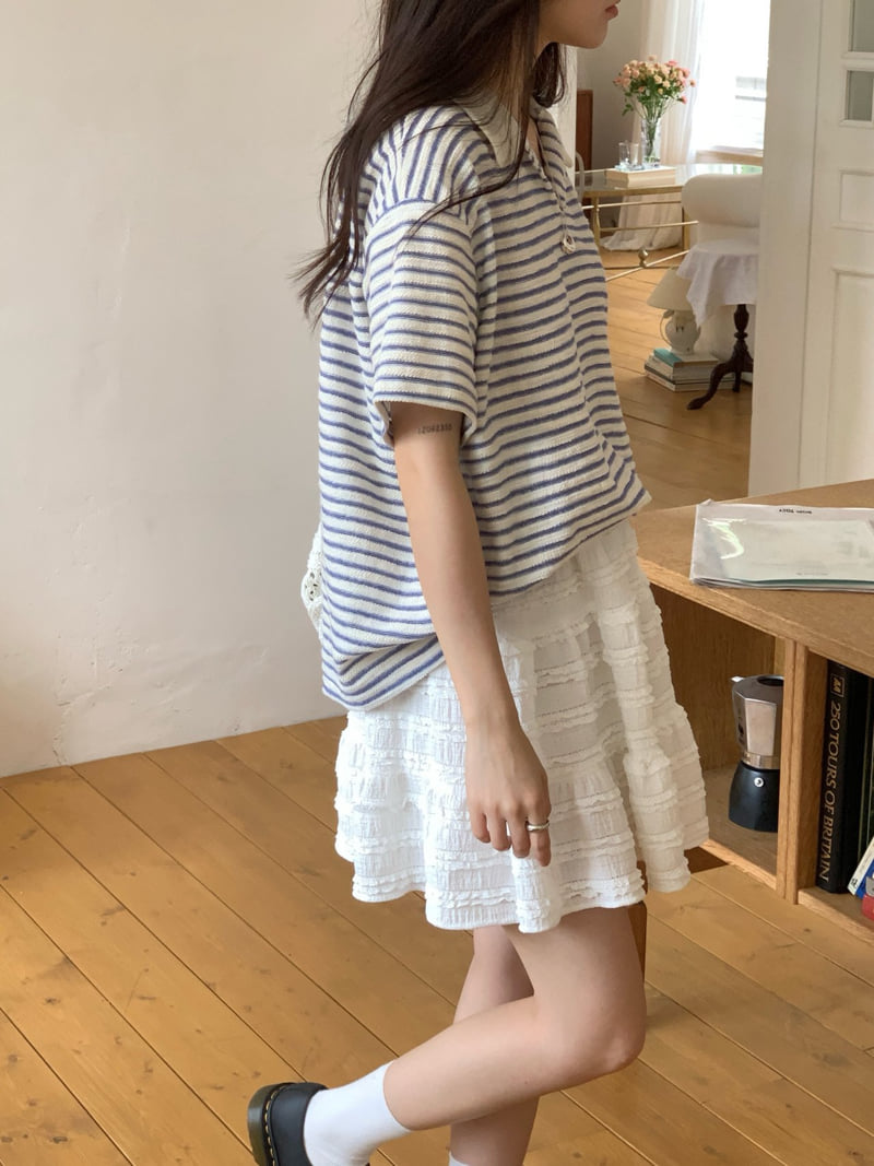 Osense - Korean Women Fashion - #thatsdarling - Ocean Half-Open Collar Tee - 11
