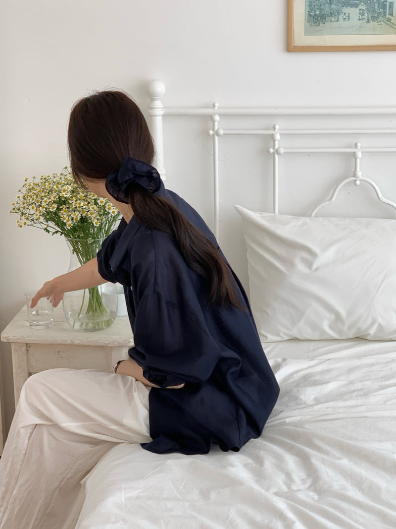 Osense - Korean Women Fashion - #vintageinspired - Beach Tencel Shirt (Scrunchie Set) - 9