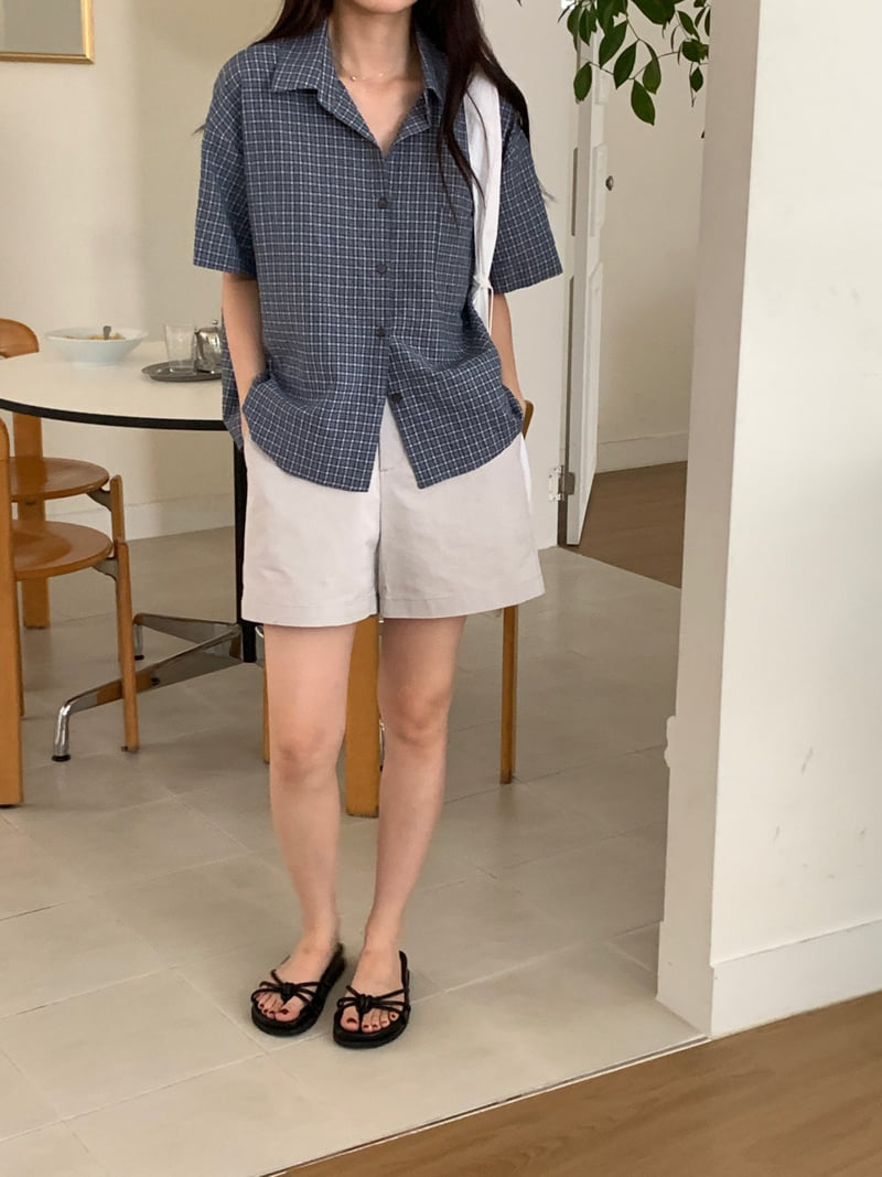 Osense - Korean Women Fashion - #vintageinspired - Buddy Checkered Short Sleeve Shirt - 2