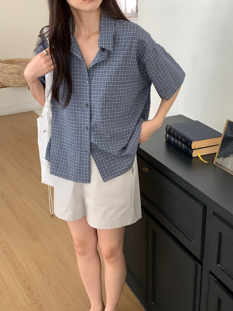 Osense - Korean Women Fashion - #vintagekidsstyle - Buddy Checkered Short Sleeve Shirt - 3