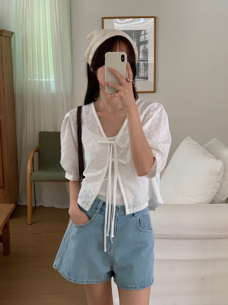 Osense - Korean Women Fashion - #vintagekidsstyle - Ribbon Open Blouse
