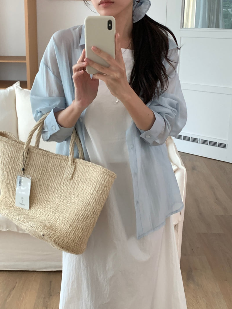 Osense - Korean Women Fashion - #womensfashion - Beach Tencel Shirt (Scrunchie Set) - 2
