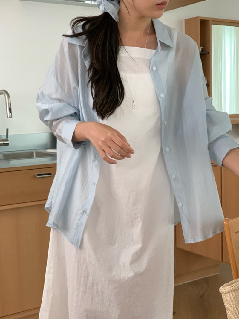 Osense - Korean Women Fashion - #momslook - Beach Tencel Shirt (Scrunchie Set) - 4