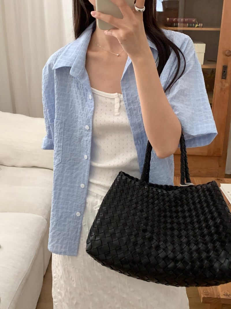 Osense - Korean Women Fashion - #womensfashion - Buddy Checkered Short Sleeve Shirt - 11