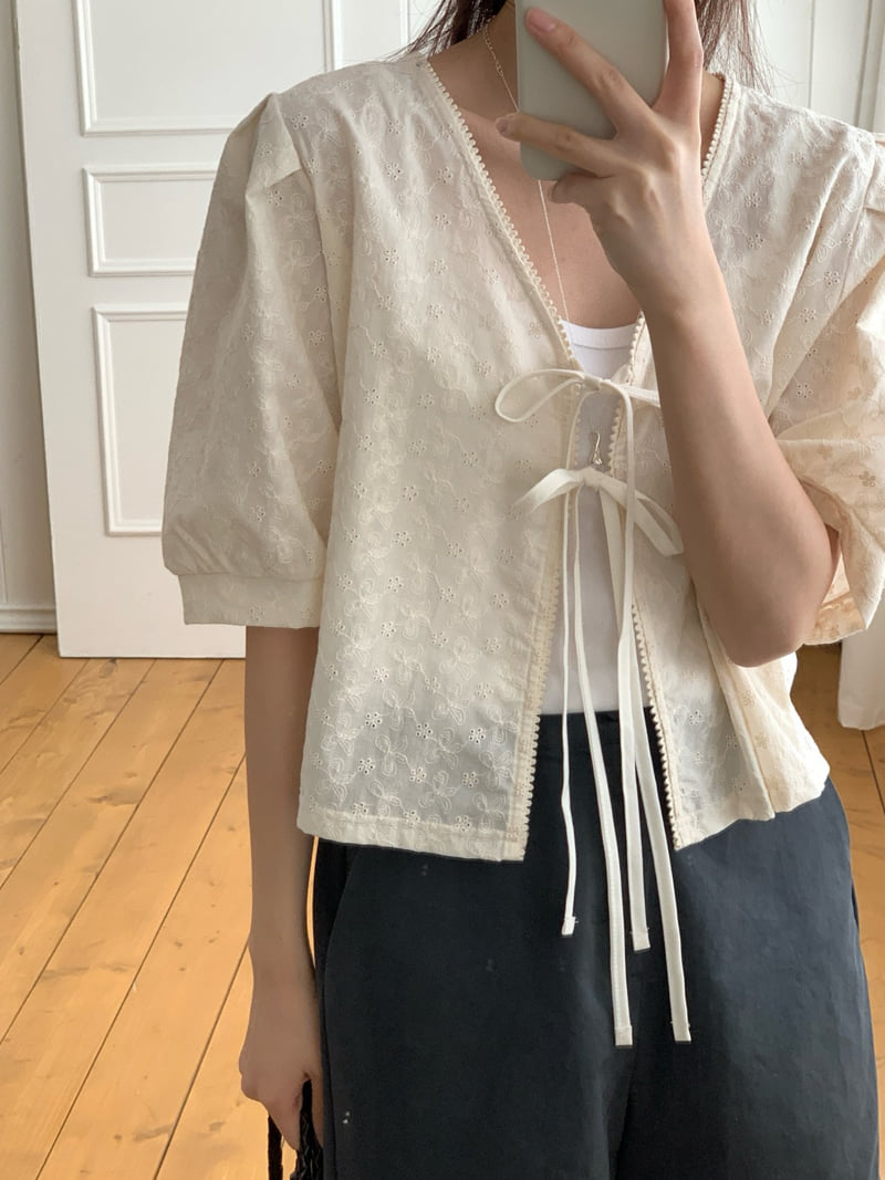 Osense - Korean Women Fashion - #womensfashion - Ribbon Open Blouse - 11