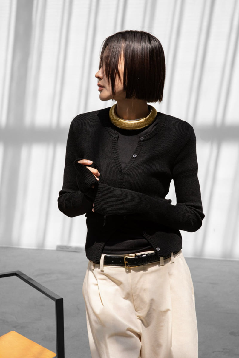 Paper Moon - Korean Women Fashion - #momslook - Ribbed Button Knit Cardigan