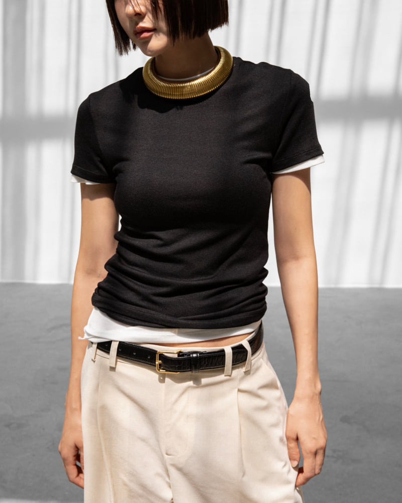 Paper Moon - Korean Women Fashion - #womensfashion - Ribbed Slim Crew Neck Tee - 4