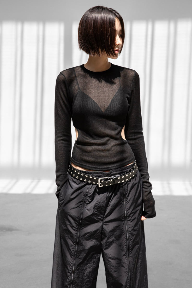 Paper Moon - Korean Women Fashion - #womensfashion - Sheer Ribbed Knit Texture Side Cut-Out Top - 4
