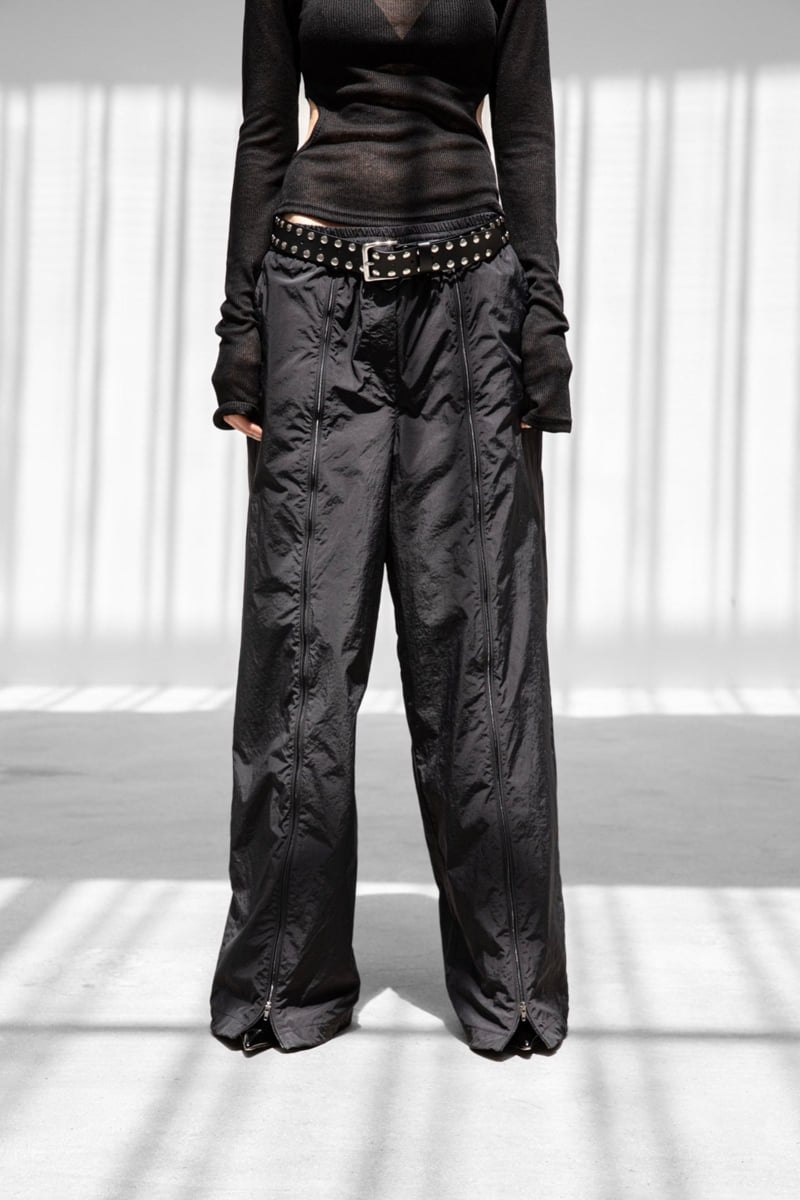 Paper Moon - Korean Women Fashion - #momslook - Front Zip Open Detail Banding Nylon Trousers