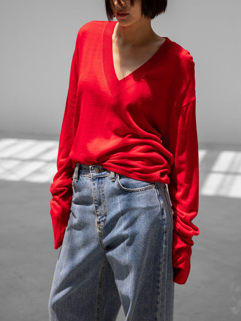 Paper Moon - Korean Women Fashion - #momslook - Wool-Silk V-Neck Knit